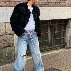 NWT Stand Studio Halle Faux Fur BlackJacket 34